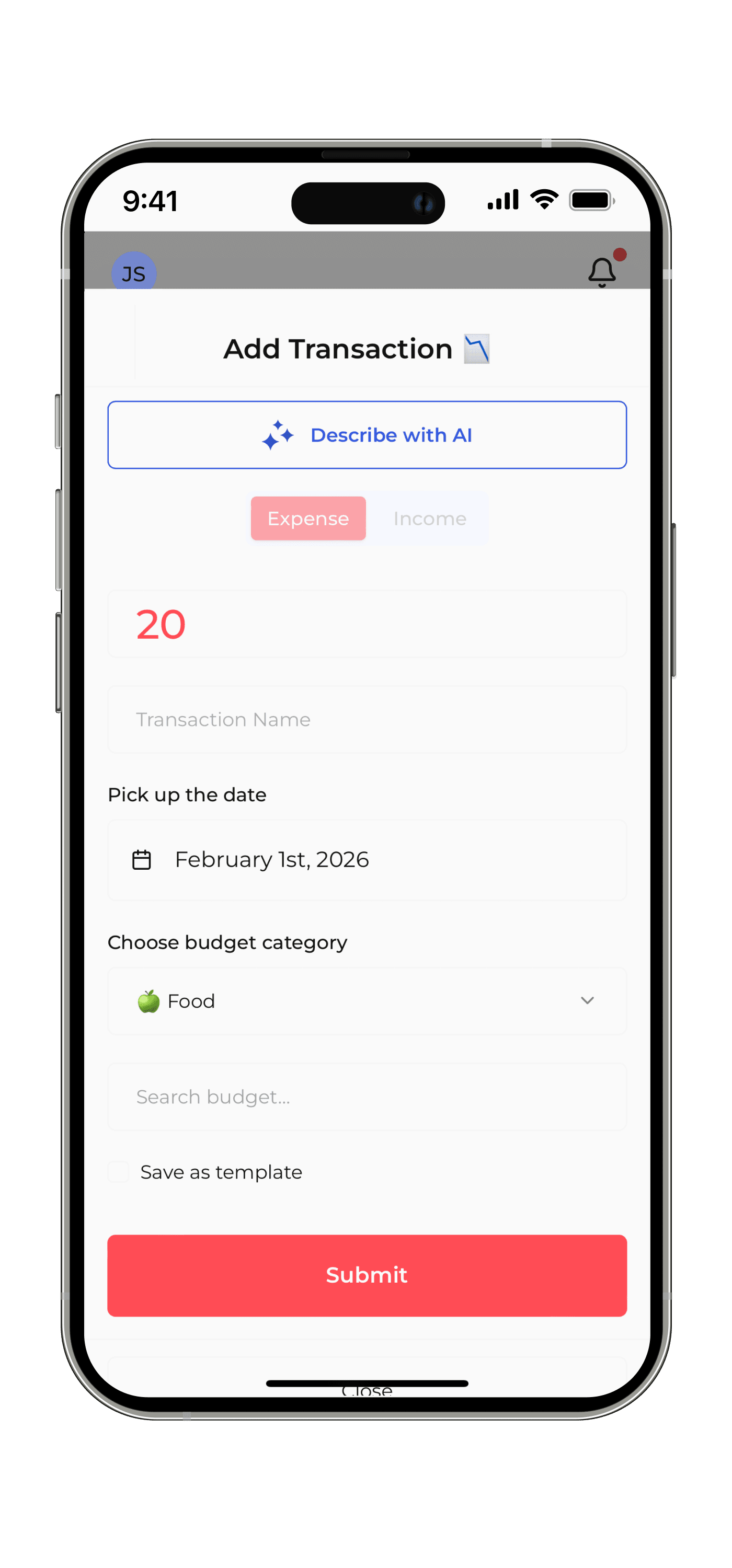 Spendlyモバイルアプリのインターフェイスが表示されているクリーンで高速な入力画面