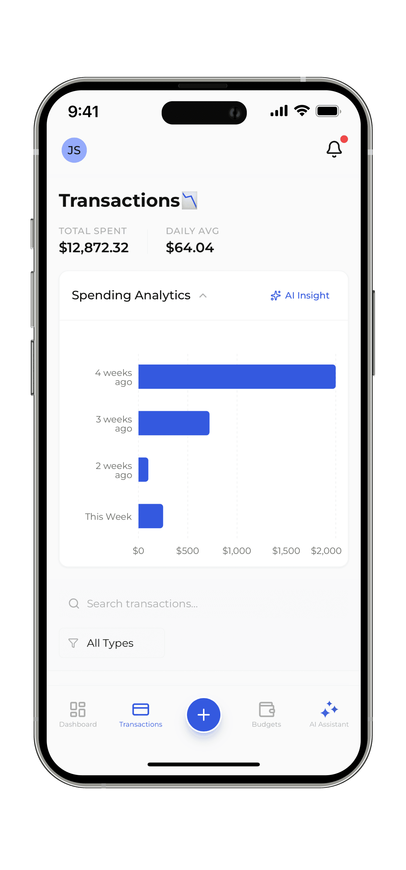 Spendlyアプリのインタラクティブな支出チャートと分析