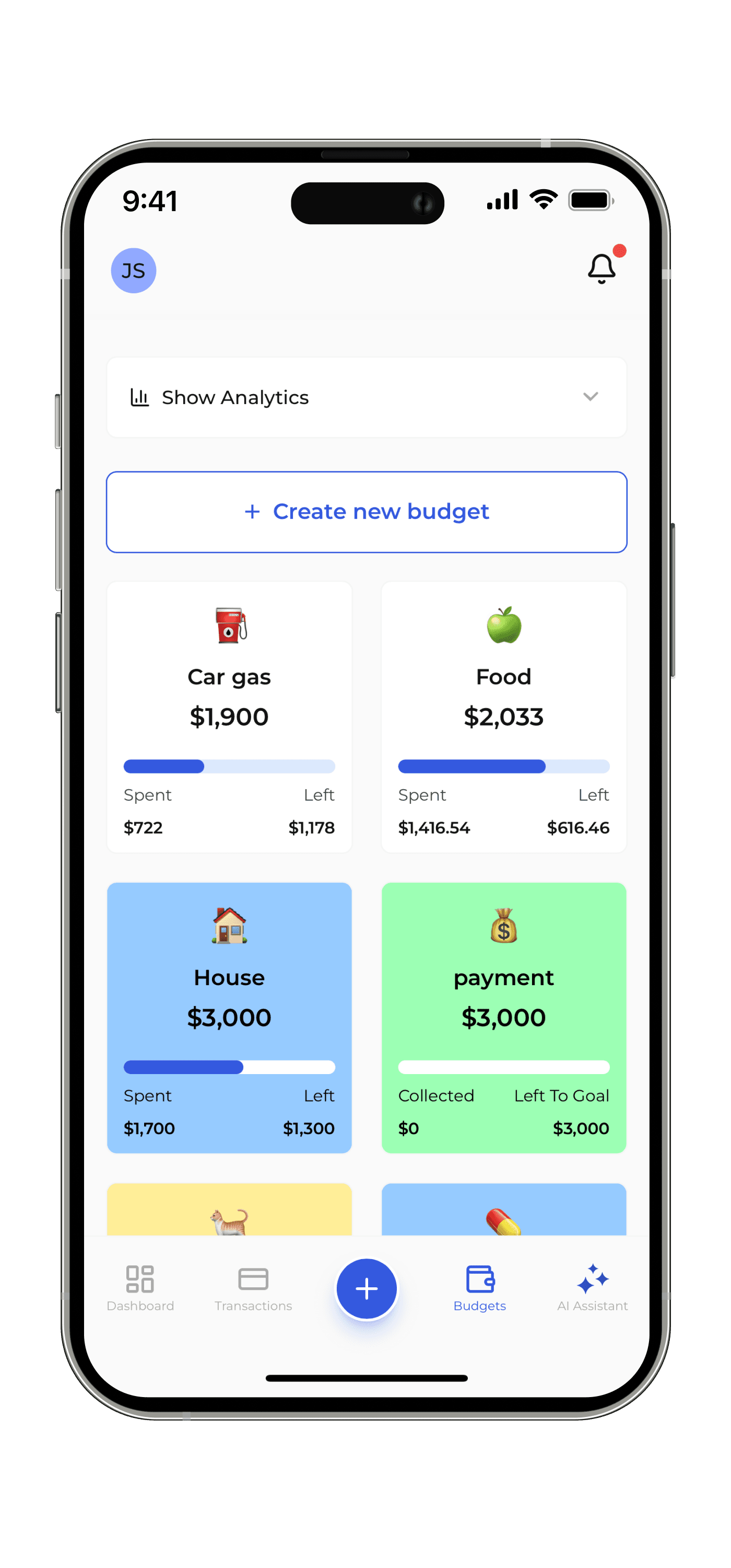 Spendlyインターフェース内の大きく明確なカテゴリーアイコン