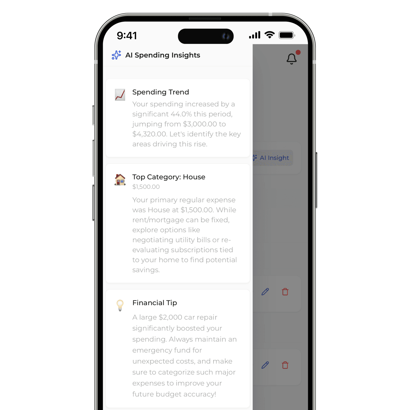 Spendly Financial Zen dashboard with clean aesthetics and AI insights